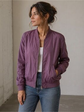 French Connection Plum Bomber Jacket Size S Minimalist Lightweight Streetwear